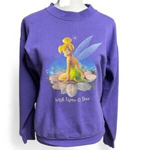 Disney Store Tinkerbell Purple Graphic Sweatshirt Vintage 90s - S